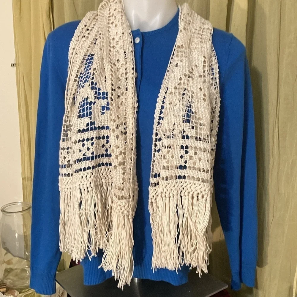 Woven fringed boho silk scarf for body or home 58 x 15”